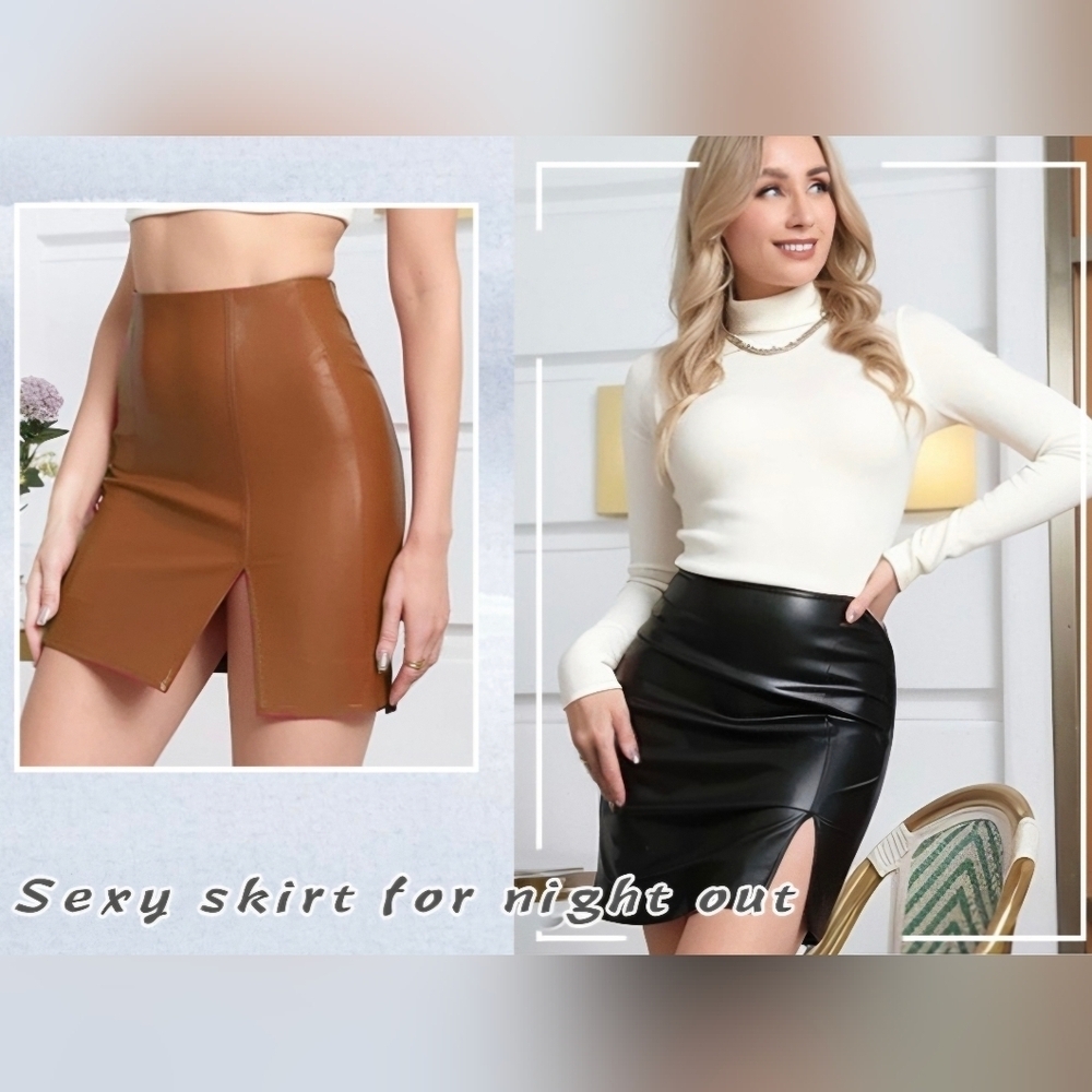 MANGOPOP Womens High Waist Faux Leather Bodycon Mini #504 - Picture 6 of 12